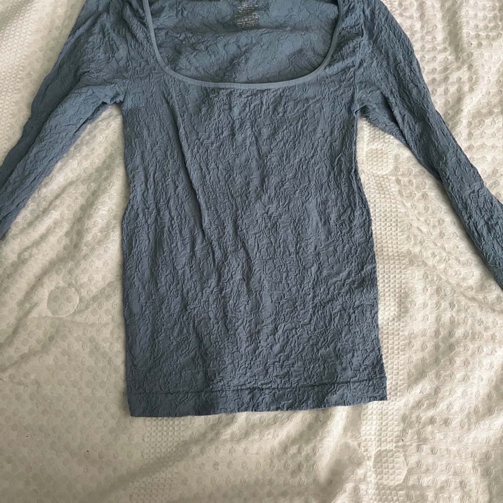 Free People Blue Fitted Long Sleeve Bodysuit